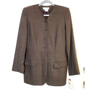 Vintage Chaus Blazer Herringbone Lambswool  Rayon Suit Separate Brown Size 8